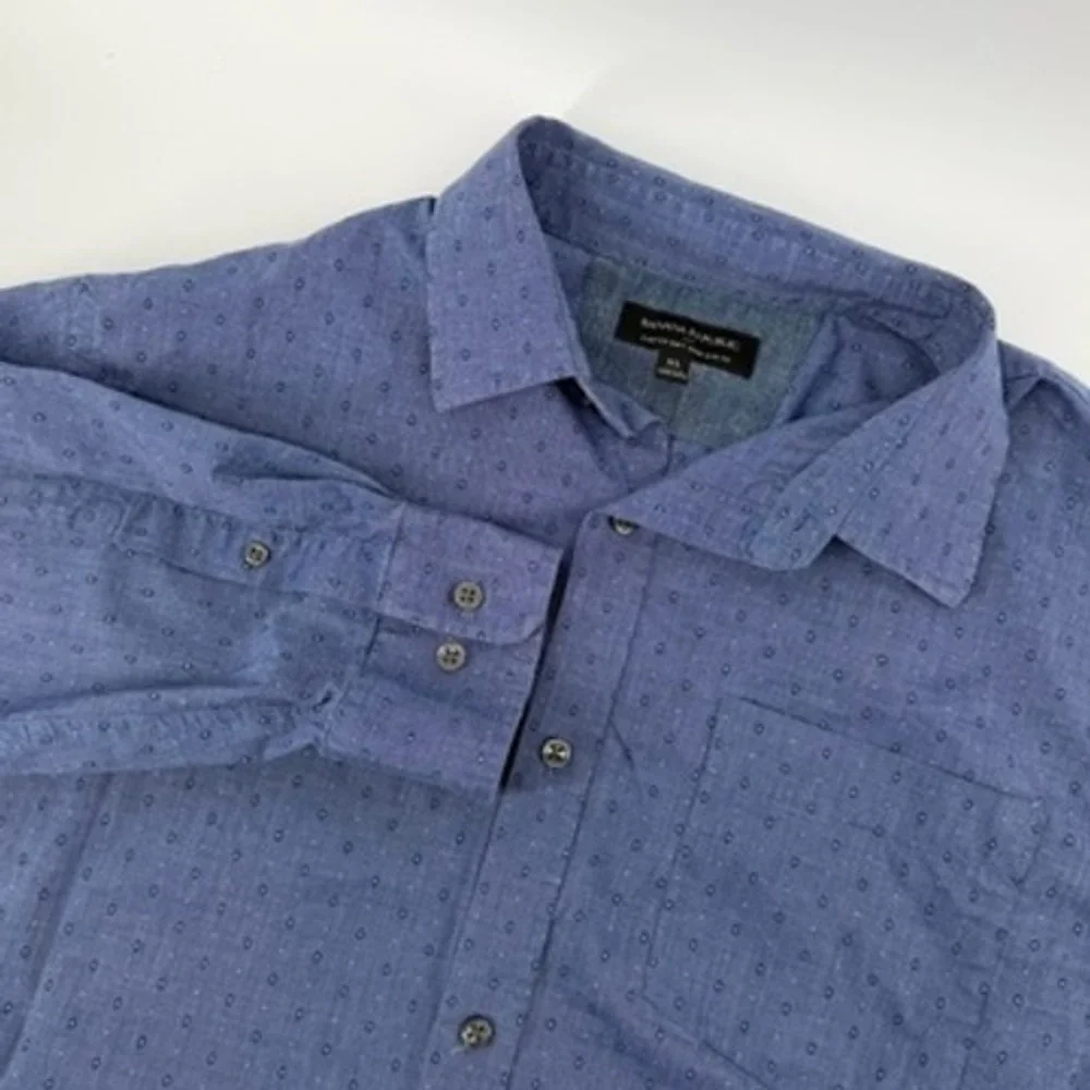 Banana Republic Mens Slim Fit Stretch Soft Wash Blue Dot Dress‎ Shirt XL